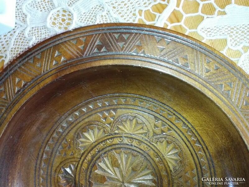 Carved wooden plate, mandala pattern...