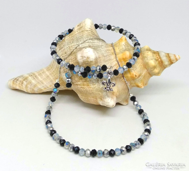 Austrian black-silver-iris opal crystal necklace-bracelet set