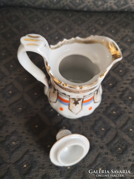 Antique Bieder porcelain, iridescent, milk, cream pouring, small jug with lid