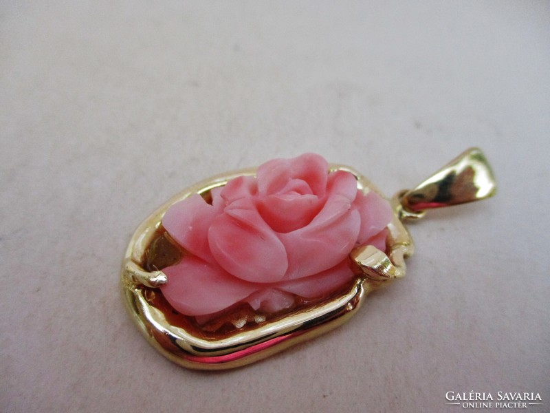 Special handmade gold pendant, noble coral with rose 7.5g, sale!!!