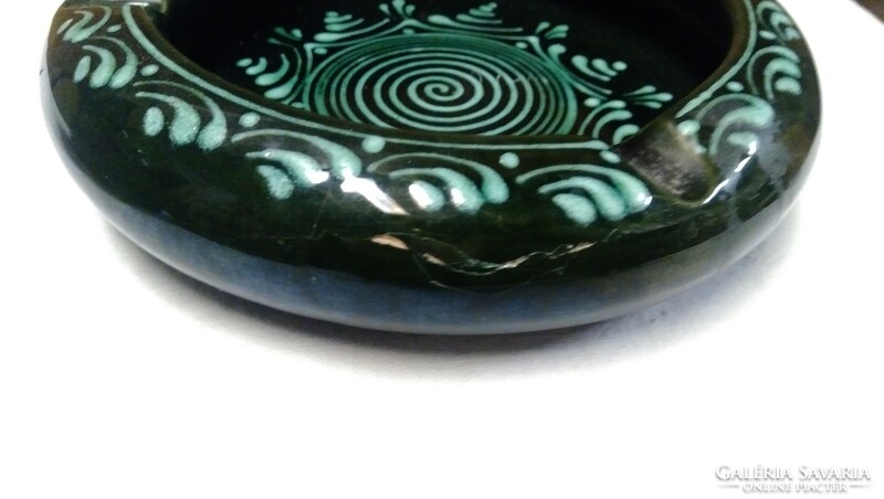 Mezőtúr green glazed ceramics 3 pcs in one, vase, ashtray, pot + freeware 1 ashtray