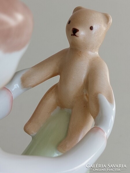 Old aquincum Budapest porcelain figurine of a little girl with a teddy bear