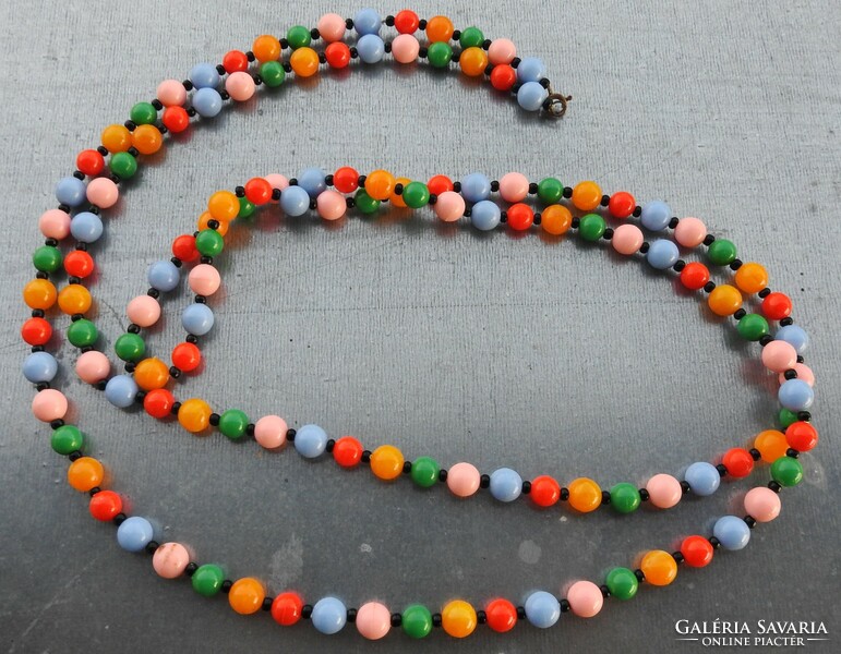 Old multicolored cheerful string of beads - long necklace