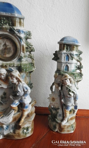 100 éves porcelán figurális óra szett - három részes