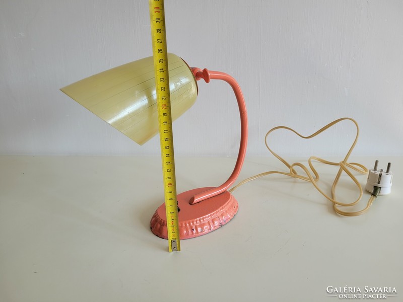 Old glass-covered art deco adjustable iron table bedside lamp with cast iron base