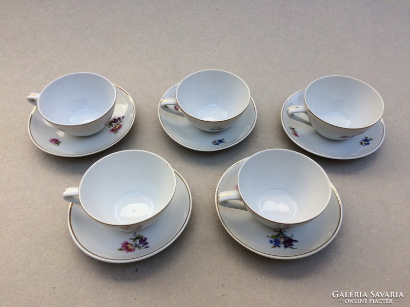 Retro Hollóházi virágos kávés mokkás 5 db régi porcelán csésze mid century