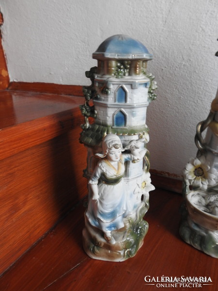 100 éves porcelán figurális óra szett - három részes