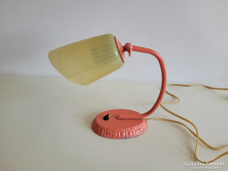 Old glass-covered art deco adjustable iron table bedside lamp with cast iron base