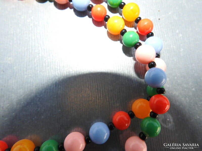 Old multicolored cheerful string of beads - long necklace