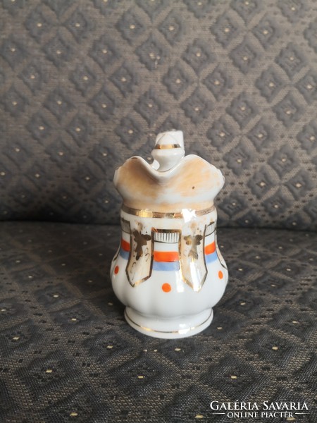 Antique Bieder porcelain, iridescent, milk, cream pouring, small jug with lid