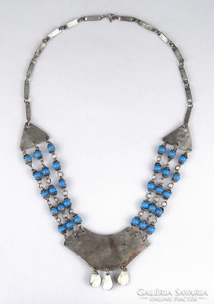 1K908 Divatos bizsu női nyaklánc türkíz kövekkel filigránozott nyakék