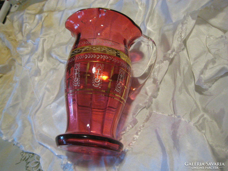 Antik  angol üveg kiöntő , hagyományos  , fújt eljárással készült , szépen aranyozott , festéssel
