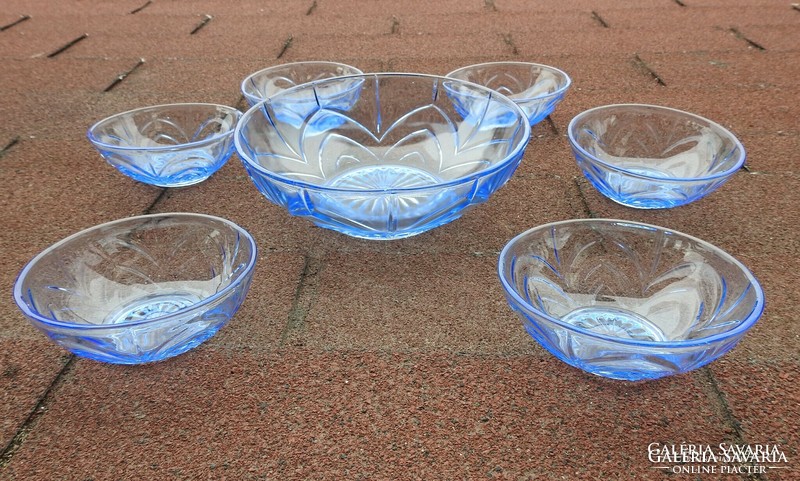 Régi üveg kék bonbonier készlet - 6 személyes