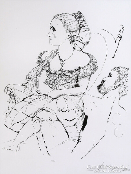 Lajos Szalay (1909-1995) in an armchair 78x58cm 29/100 lithograph male female portrait | screen print
