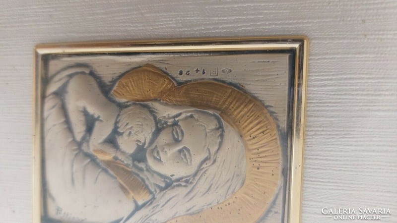 (K) Mary and baby Jesus silver picture, relief 18x16 cm with frame