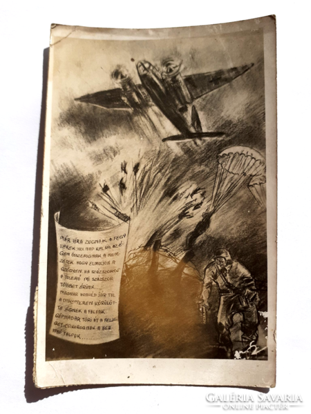 Old postcard 1944 airplane paratrooper soldier ww2 war