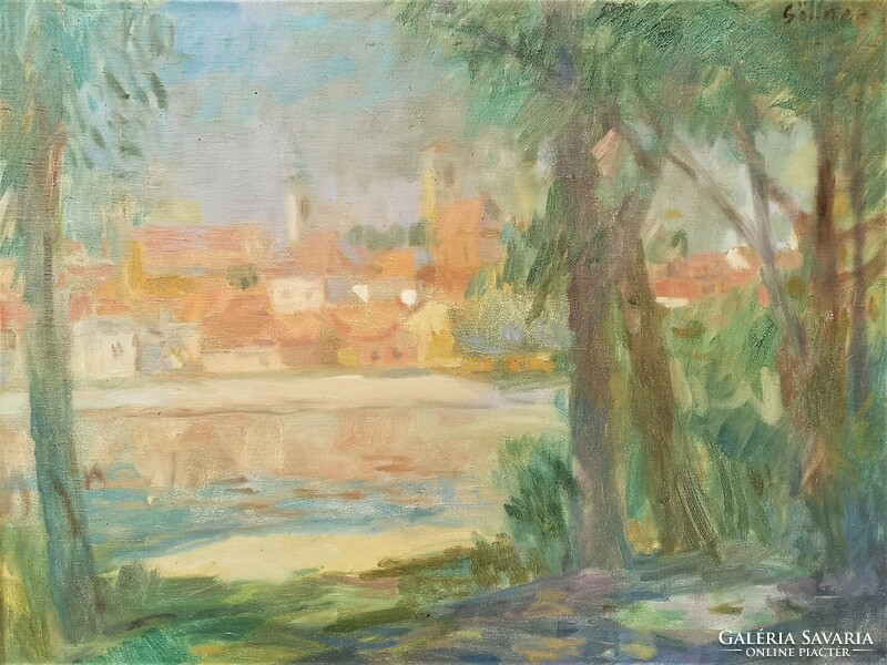 Göllner Miklós (1902 - 1977) Szentendre c.Képcsarnokos festménye Eredeti Garanciával!