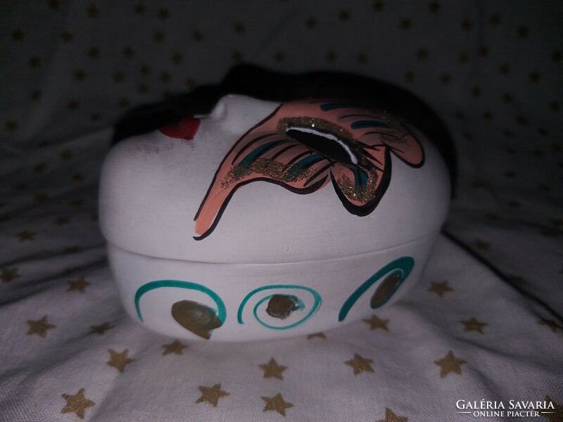 Venetian carnival ceramic mask box / container with lid