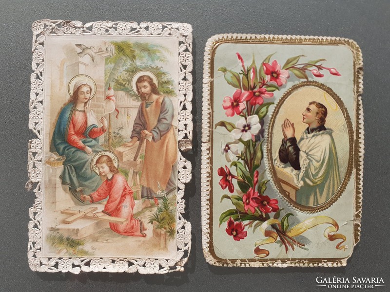 Antique mini lacy edged holy image old religious image 2 pcs