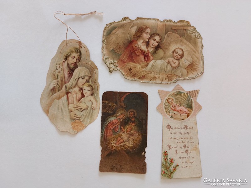 Old mini holy image religious image jesus manger holy family christmas angels 4 pcs