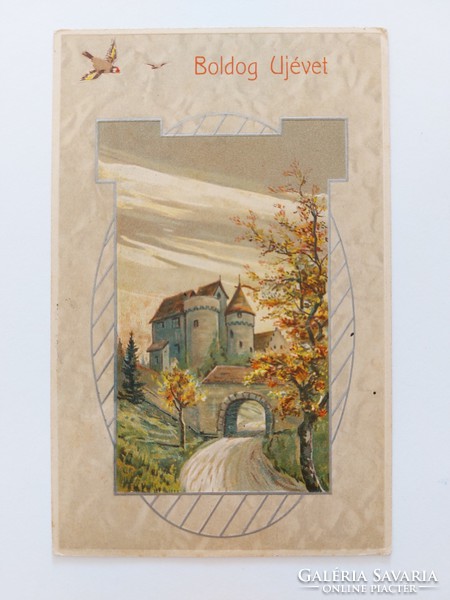 Old New Year postcard 1907 castle bird landscape postcard