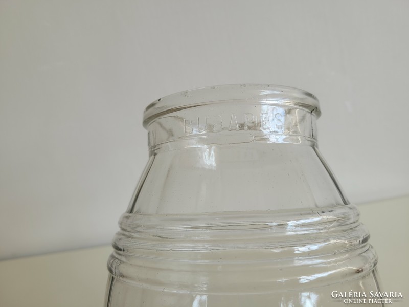 Régi vintage 2,5 literes Óceán Budapest nagy ruszlis csíkos bordás konzerv üveg