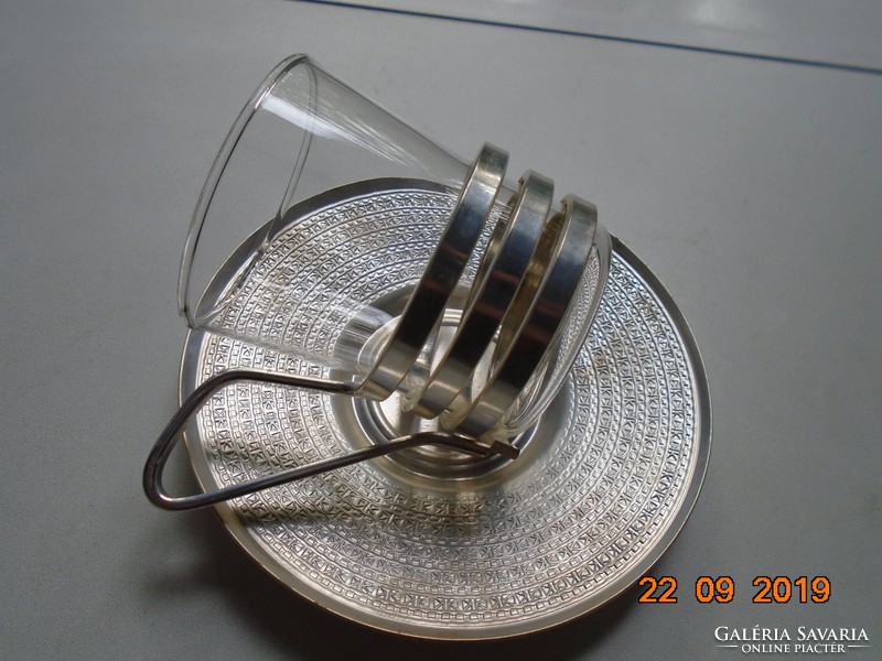 Mid century anodized aluminum and Jena glass tea set