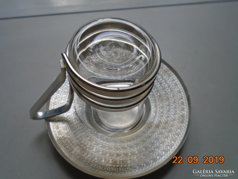 MID CENTURY ELOXÁLT ALUMÍNIUM és Jénai üveg  teás  készlet