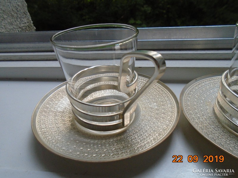 Mid century anodized aluminum and Jena glass tea set 2 pcs