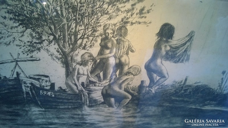 Nudes in the ark sign.. 38X63 cm etching, with frame below
