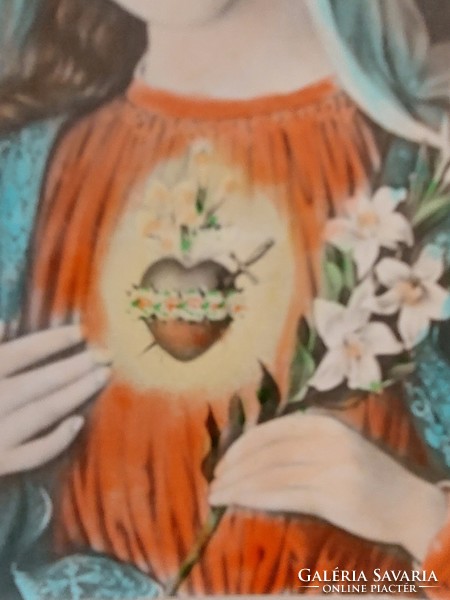 Régi szentkép 1960 vallási kép Jézus Szíve Mária Szíve 2 db