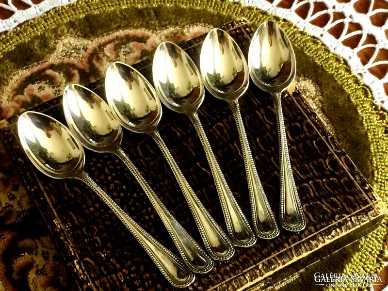 Antique, silver-plated, sheffield, dotted, marked, 6-person teaspoon set, in box