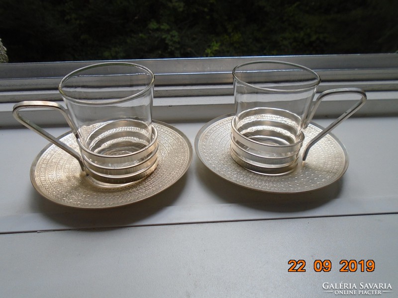 Mid century anodized aluminum and Jena glass tea set 2 pcs