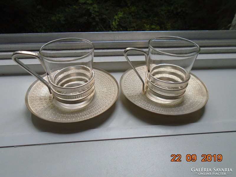 Mid century anodized aluminum and Jena glass tea set 2 pcs