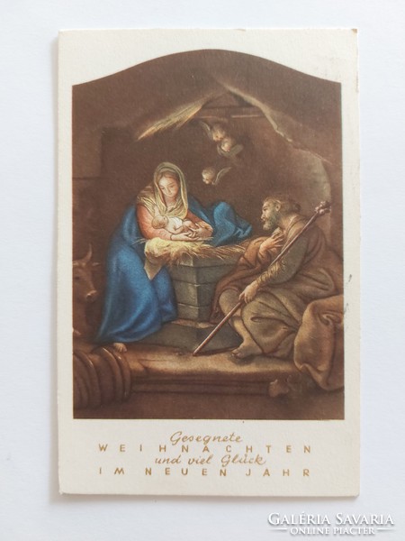 Old Christmas postcard 1957 postcard Nativity scene