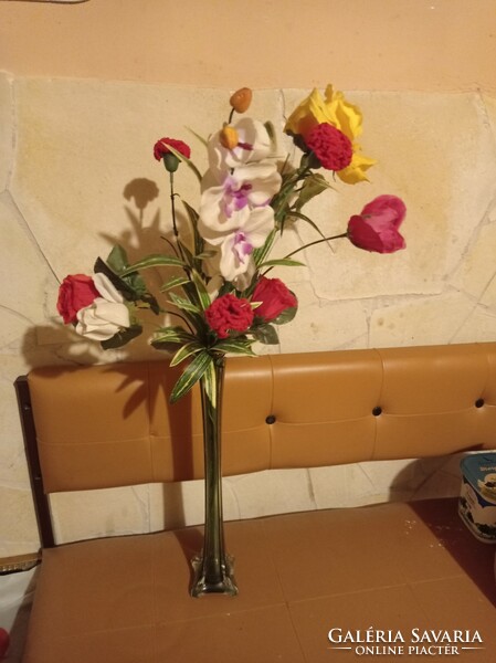 40 cm magas Muránói virág váza virágokkal egyben