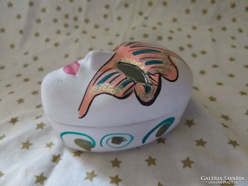 Venetian carnival ceramic mask box / container with lid