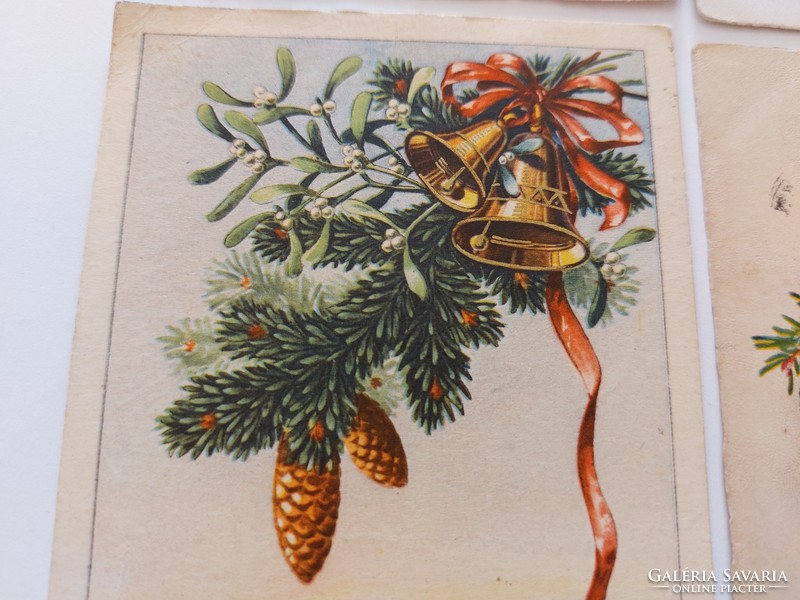 Old Christmas card postcard cone pine branch 4 pcs