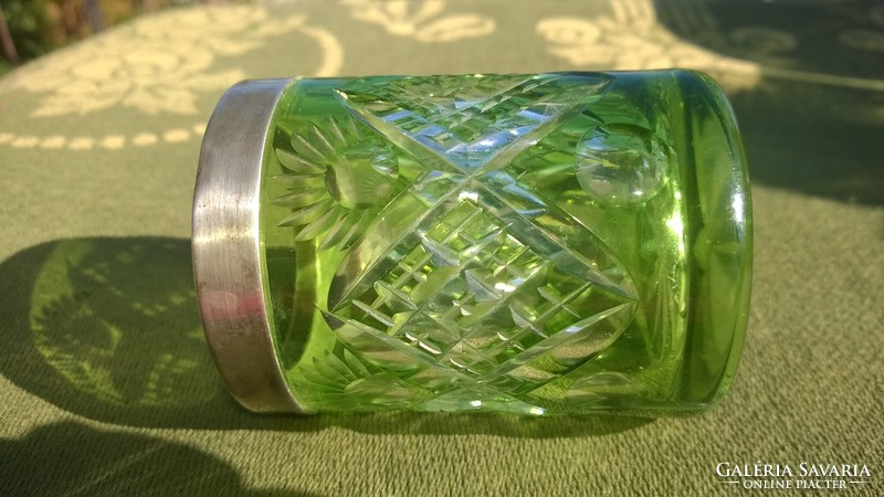 Fire green crystal vase-cup-candle holder slide with silver border