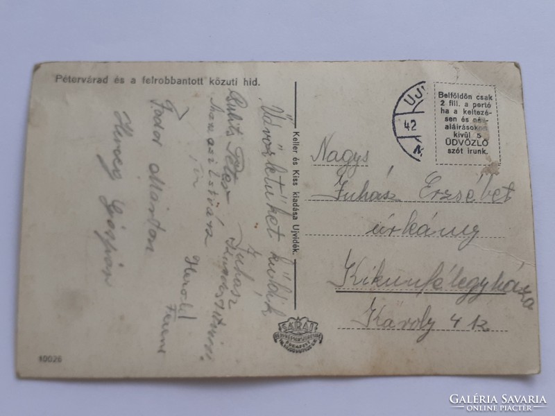 Régi fotó 1944 képeslap Pétervárad felrobbantott közúti híd levelezőlap