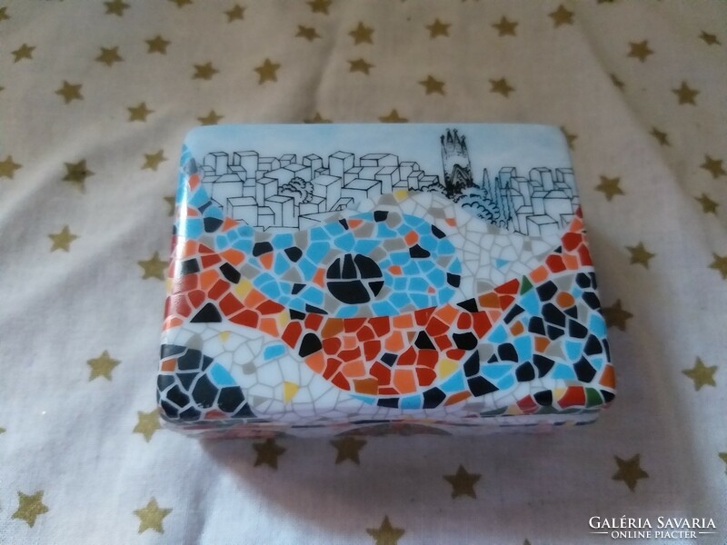 Art montfalcon, Barcelona mosaic porcelain box with lid