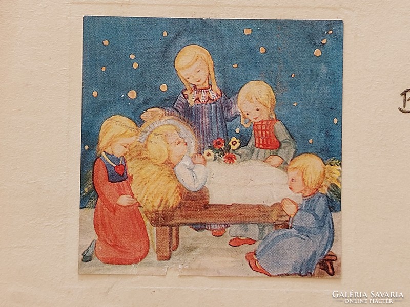 Régi karácsonyi képeslap gyerekek Kisjézus levelezőlap