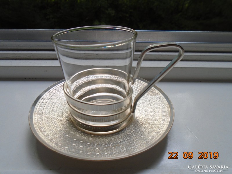 Mid century anodized aluminum and Jena glass tea set