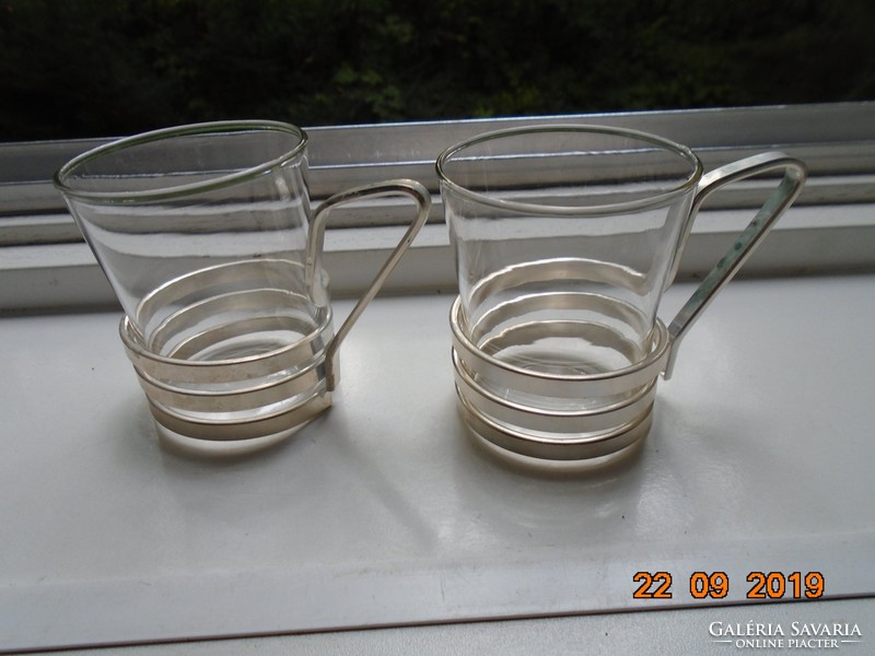 Mid century anodized aluminum and Jena glass tea set 2 pcs