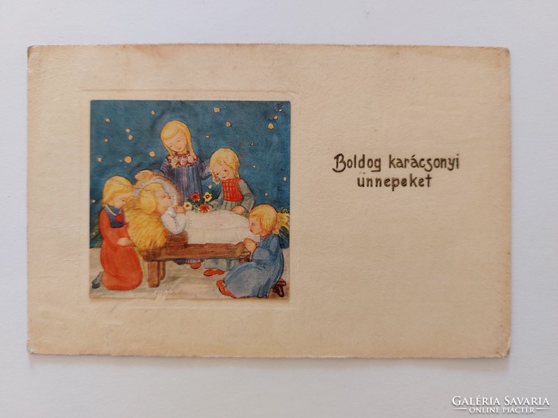 Régi karácsonyi képeslap gyerekek Kisjézus levelezőlap