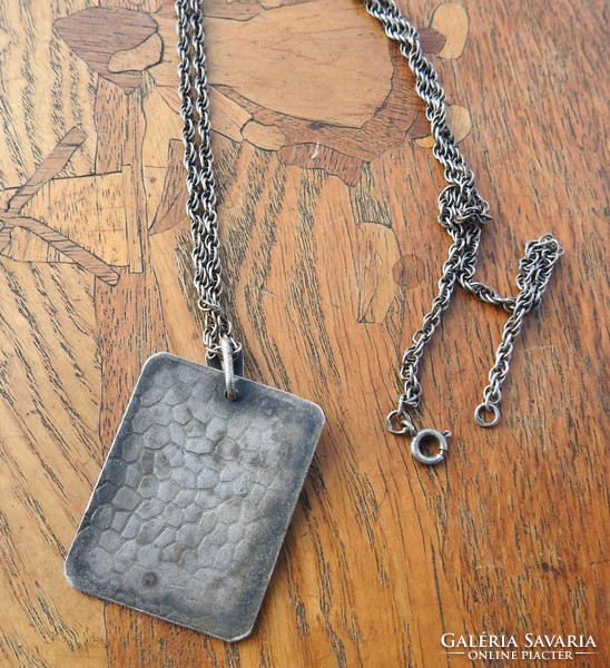 Antique art deco mosaic silver pendant with chain