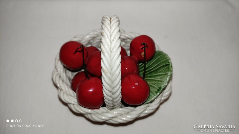 Ceramic cherry basket, probably capodimonte