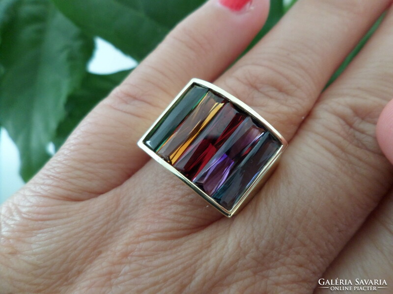 Huge colorful gold cocktail ring 18k