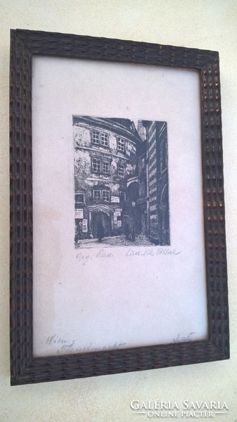 (K) ludwig-viktor pollak etching wien fleischmarkt 15x23 cm with frame