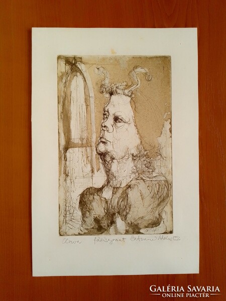 Clown phase print, etching, signed, Adam Hatvani 1992, unframed portrait